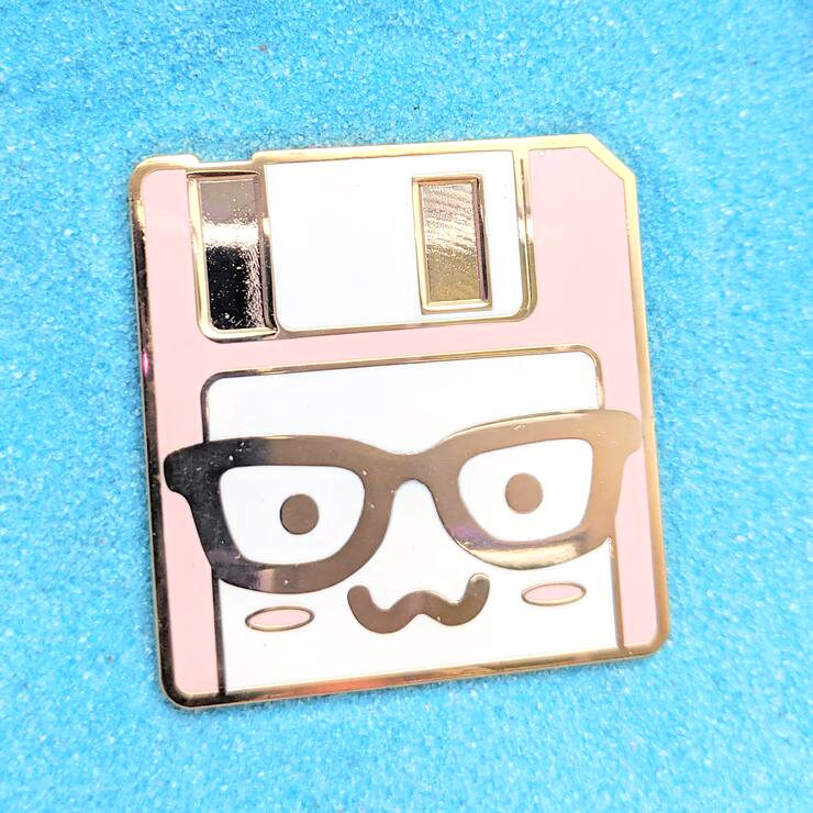 Nerd Glasses Save Icon Computer Floppy Disk Pink - 1.5" Enamel Pin Lapel Metal Badge