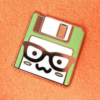 Nerd Glasses Save Icon Computer Floppy Disk Purple and Black - 1.5" Enamel Pin Lapel Metal Badge