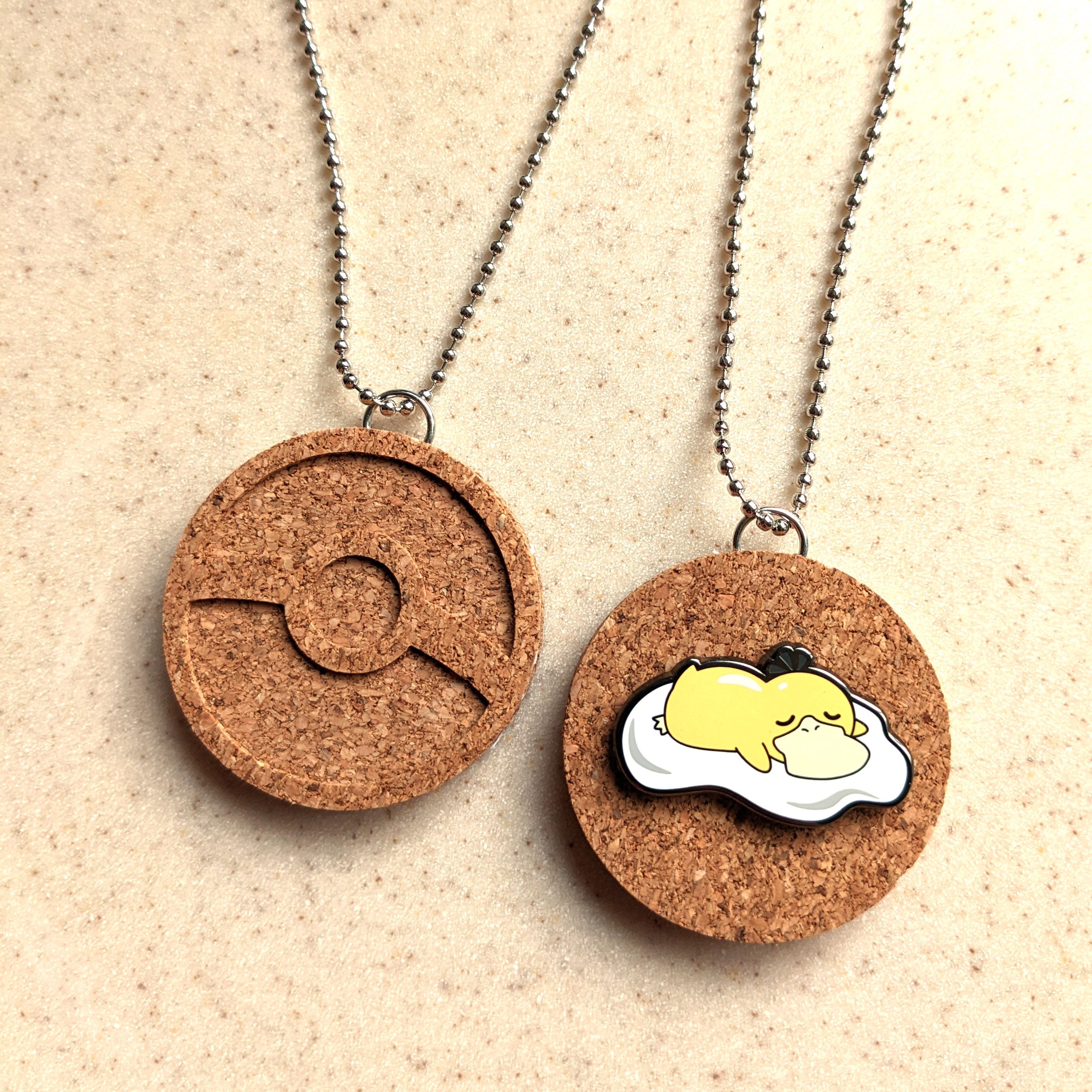 Pokeball Corkboard Enamel Pin 2" Pendant Display with ball Chain Necklace or Keychain