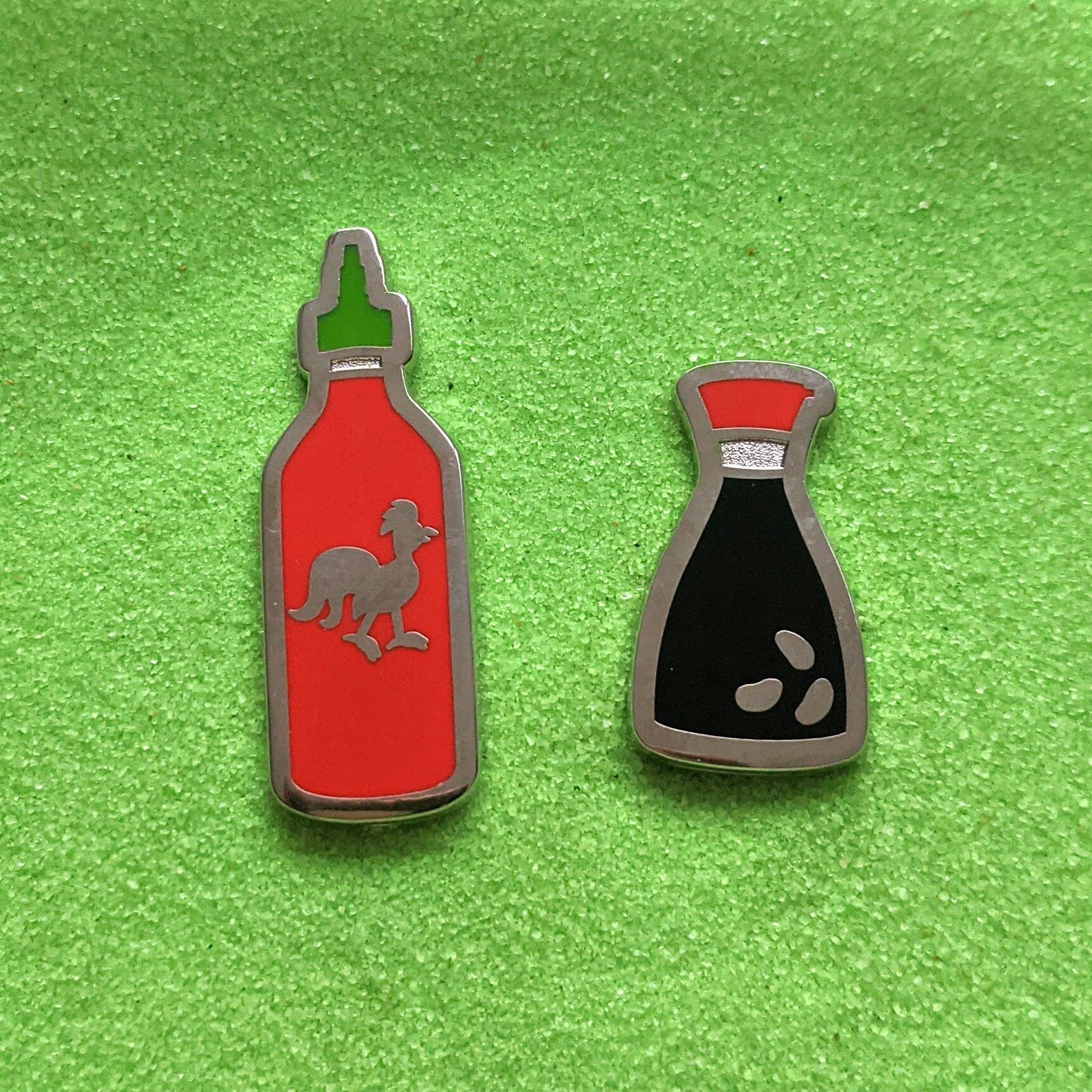 Soy Sauce and Sriracha - 2 Enamel Pins Lapel Metal Badge