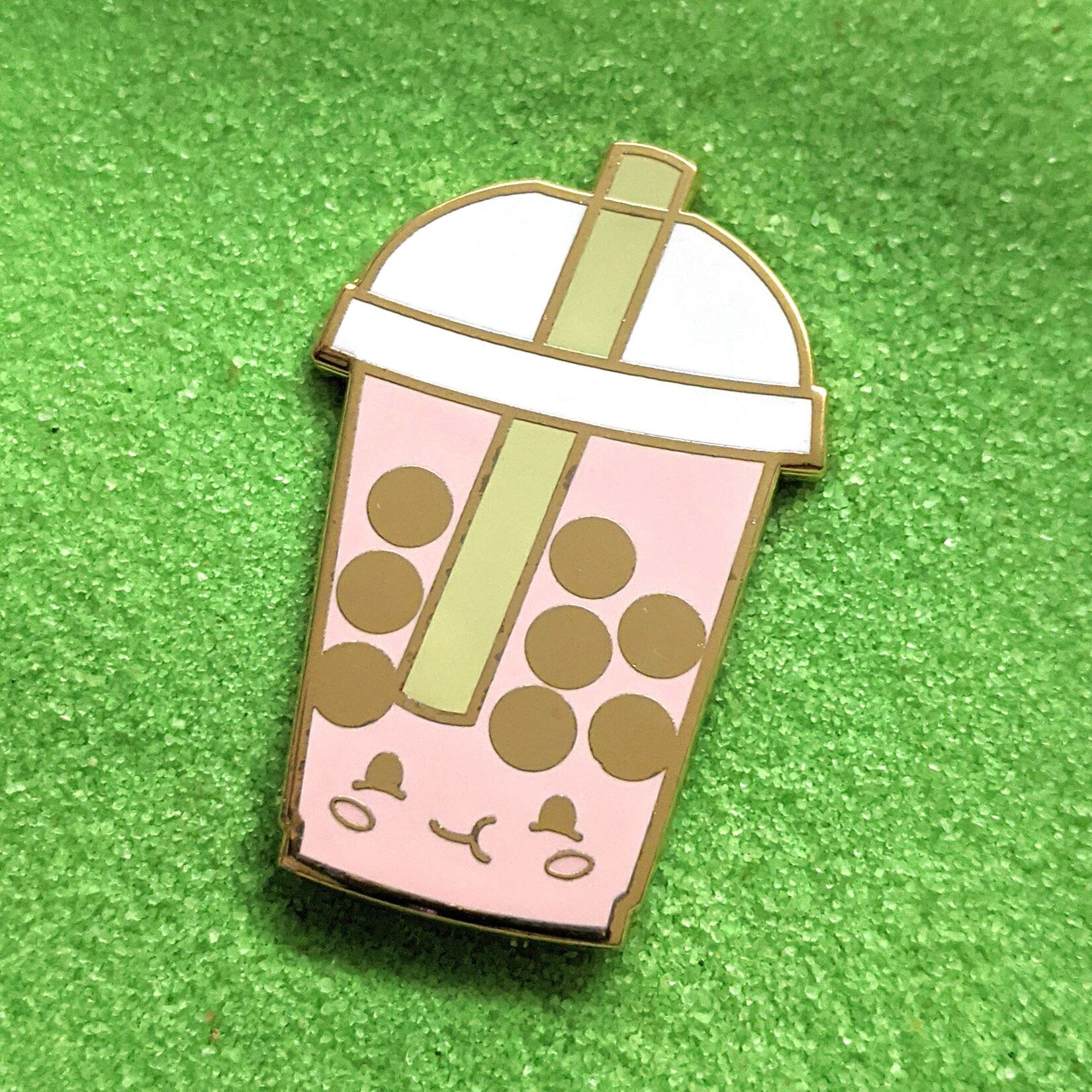 Strawberry Pink  Boba Milk Tea - 1.5" Enamel Pin Lapel Metal Badge