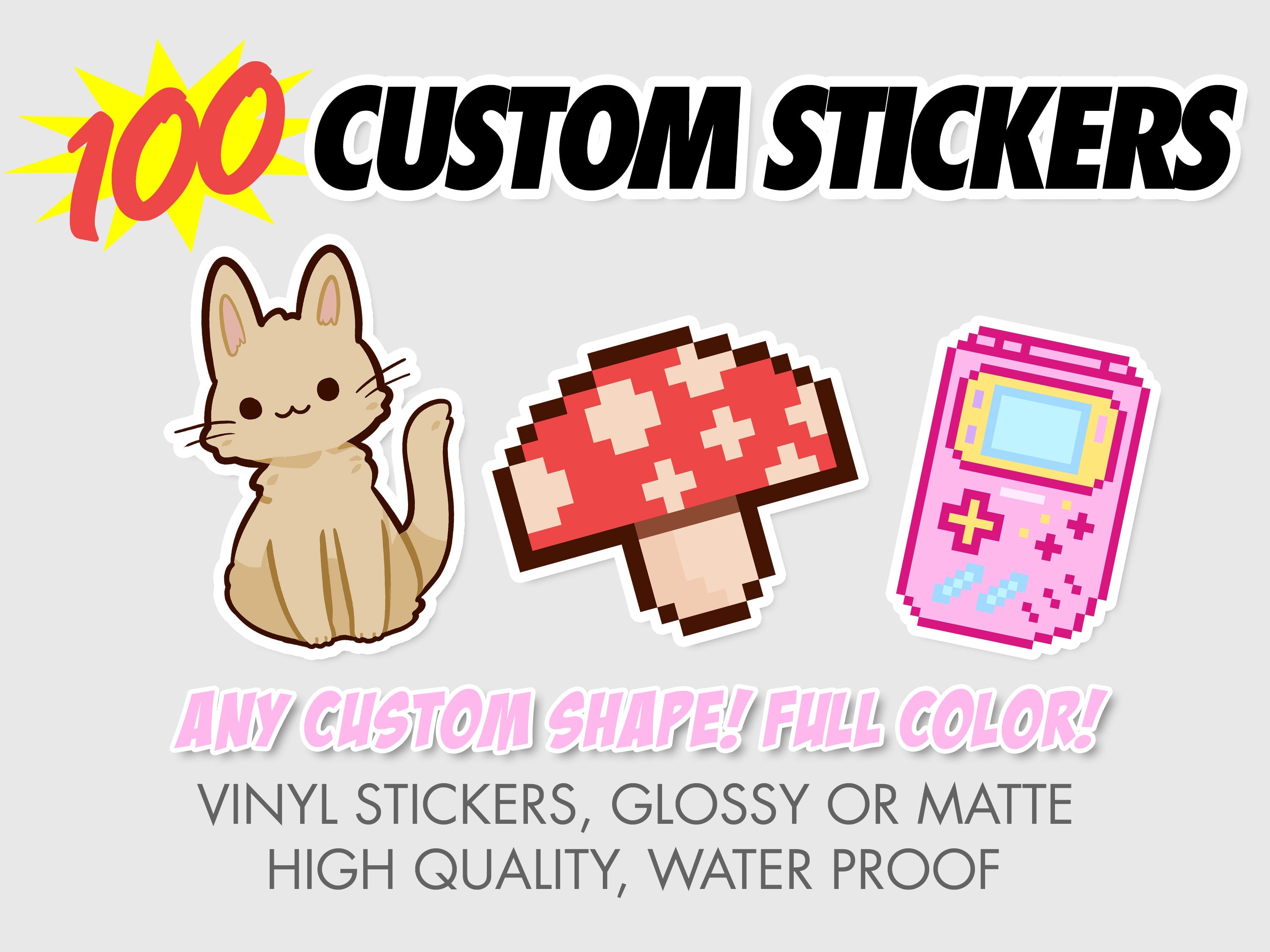 100 Custom Shaped Printed Stickers