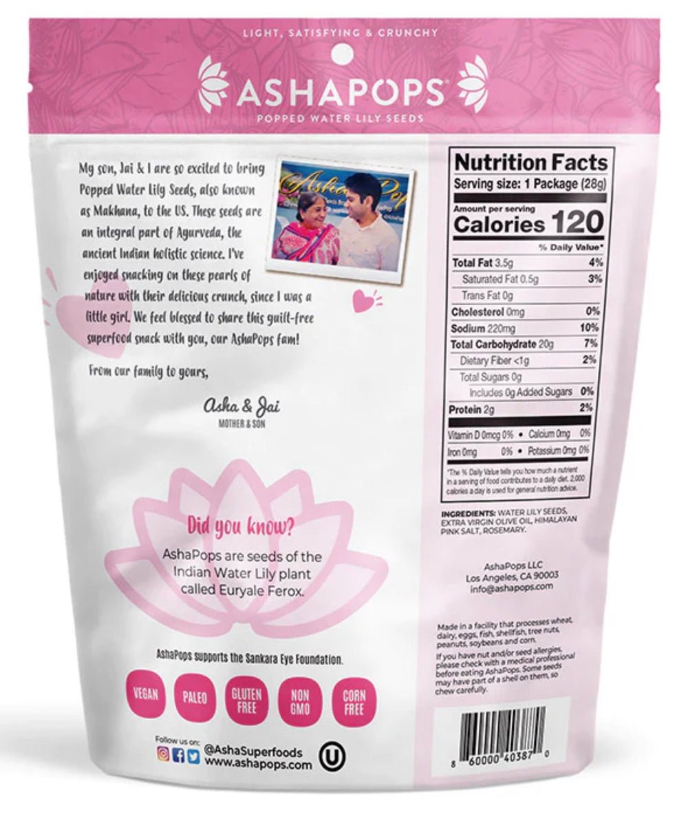AshaPops Popped Water Lily Seeds Himalayan Pink Salt 1 oz (4 pack)
