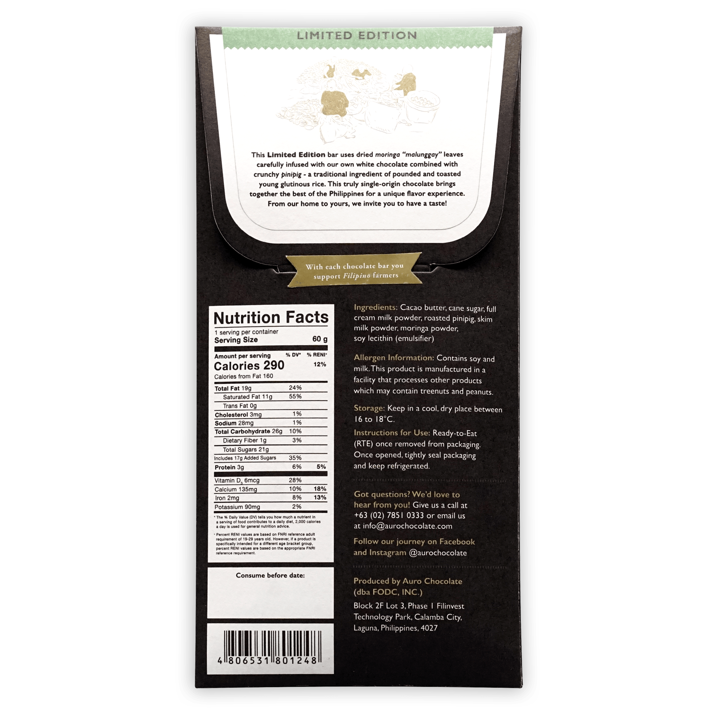 Auro White Chocolate Moringa Pinipig 32% (Limited Edition)