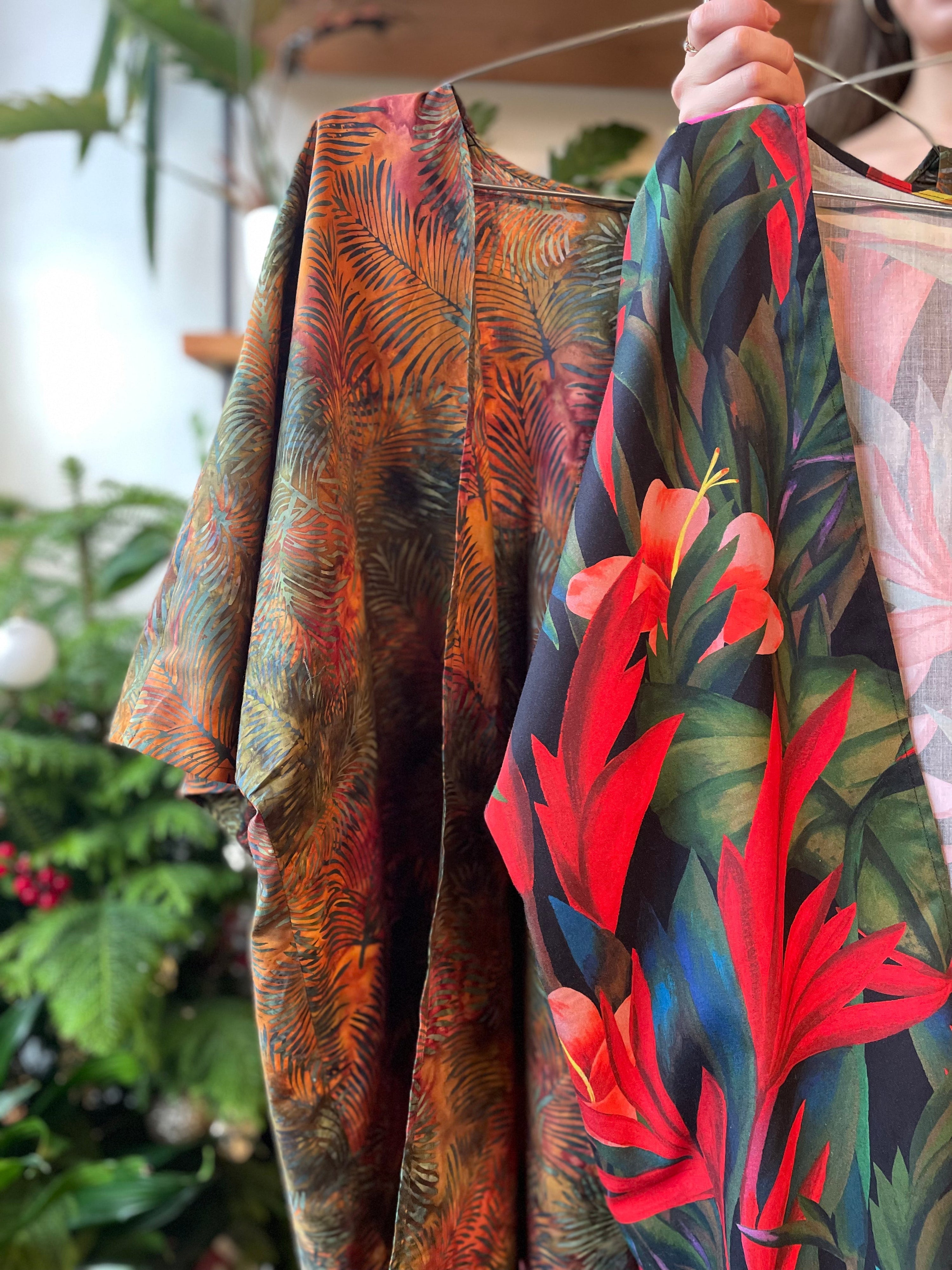 Cali & Dana Kimono Inspired Throws in Plant Printed Fabrics