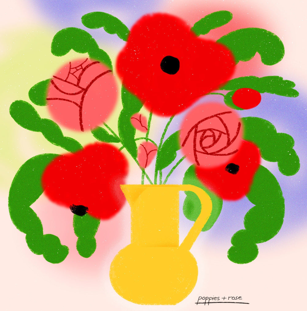 Poppies + Rose art print