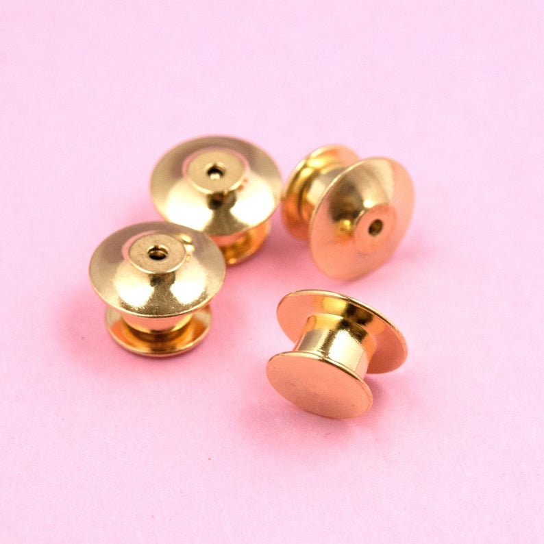 6pc Secure Enamel Pin Locking Back Clutch Deluxe Flat Top Gold color Brass Lock Pin Backs Clutches Spare Enamel Pin Backs