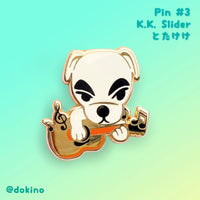 Animal Crossing Pin w. Bell Bag - K.K Slider Star Musician Dog ACNH Hard Enamel Pin + Velvet Bell Bag + Sticker Nintendo Switch Game Fanart