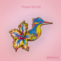 FLOWER BIRD #2 Beautiful Hard Enamel Large Lapel Pin Gift Gold Pink Floral Exotic Colorful Bright Feminine Gifts Women Dokino