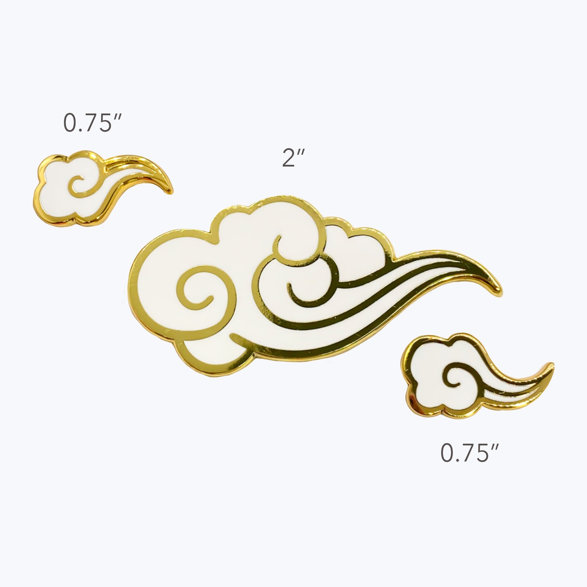 Gold Clouds 3 pc Set - WHITE Hard Enamel Pins Asian Ornamental Beautiful Mongolian Buddhist Symbol Lapel Charm Gift Samsara Decorative