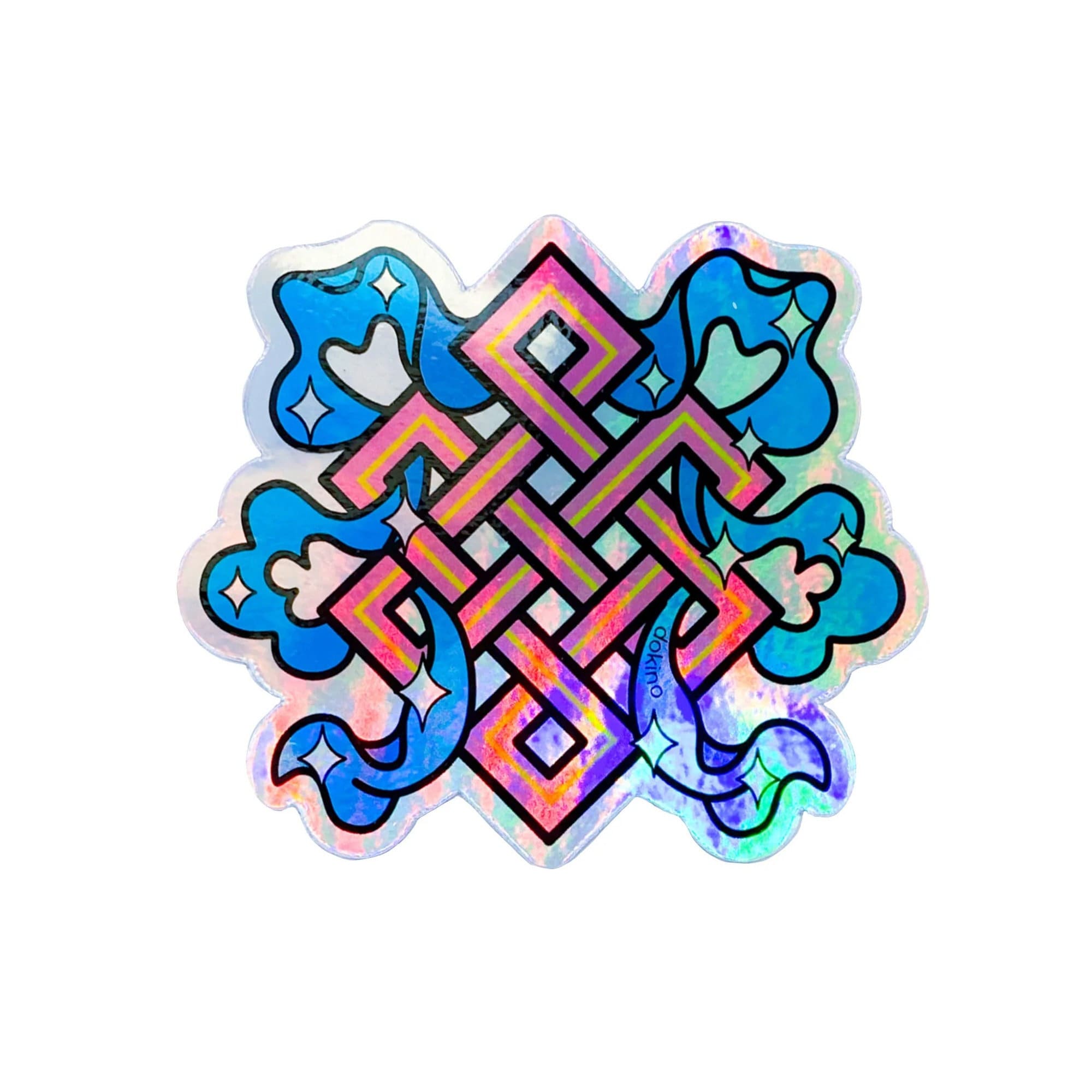 Modern Endless Knot PINK BLUE Infinity Waterproof Holographic Sticker Beautiful Asian Mongolian Buddhist Symbol Samsara Decorative