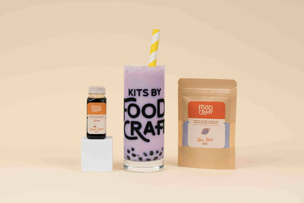 Eco-Paper Straws (5) Premium Taro Bubble Tea Kit | DIY Boba Milk Tea Kit | 5 Servings I With Tapioca Pearls and Brown Sugar