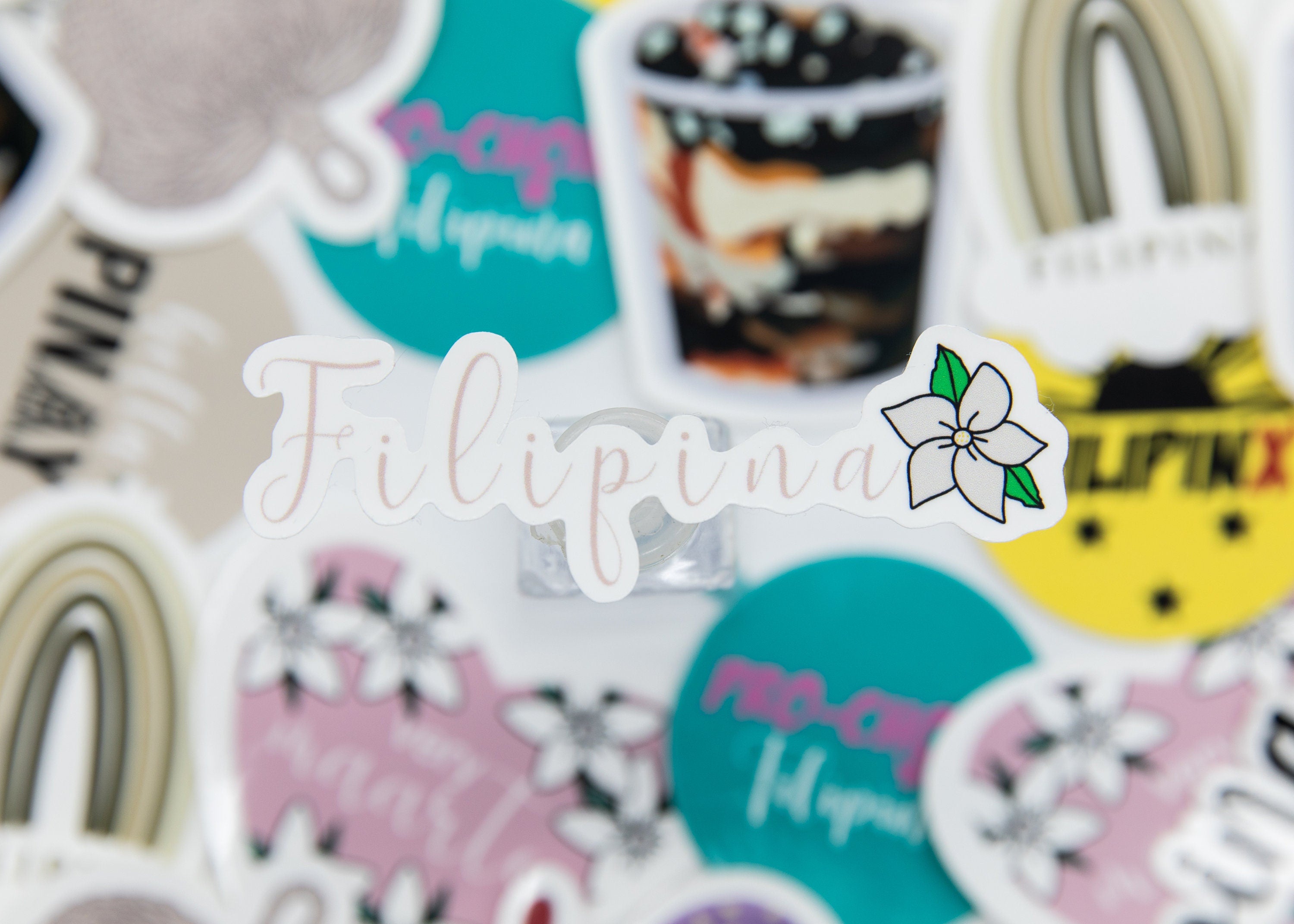 Mie Makes Filipina Sticker, Filipino Sticker, Filipina Sampaguita Flower Sticker, Weatherproof Sticker, Philippines, Pinay Sticker, Filipino Stickers