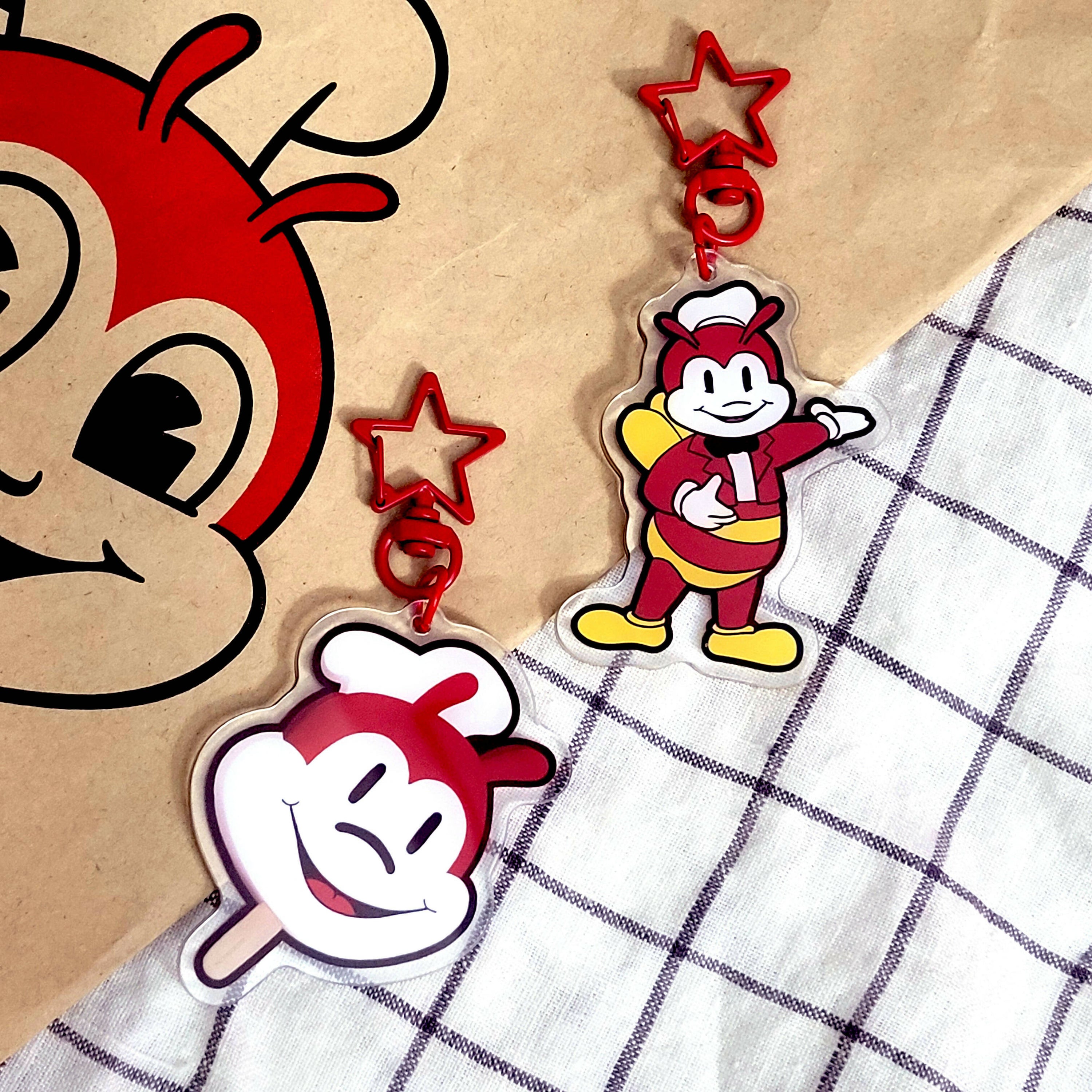 Red Jolly Bee Food Mascot Character Standing Keychain