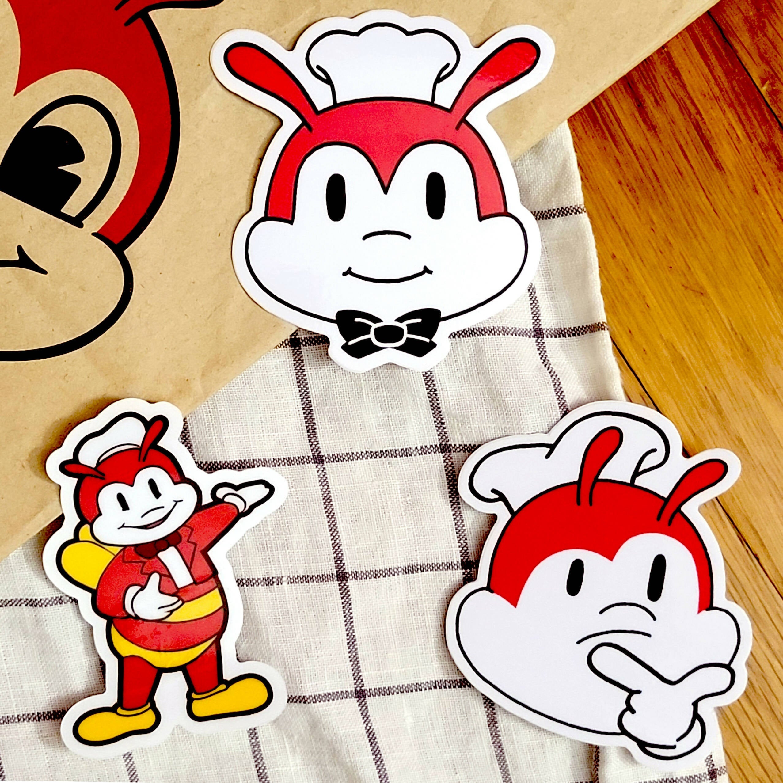 Standing and Posing Red Jolly Bee Food Mascot Sticker
