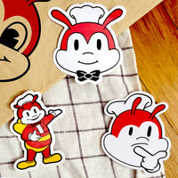 Thinking Red Jolly Bee Food Mascot Sticker