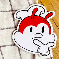 Thinking Red Jolly Bee Food Mascot Sticker