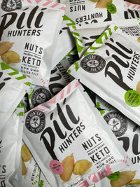 10 X 15gram mini Bags 100 calorie snack pack Pili Hunters™ Sprouted Pili Nuts with PINK Himalayan Salt