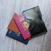 Handmade Leather Passport Sleeve, Black Full Grain Travel Wallet for European USA Canadian International, Italian Leather Passport Case