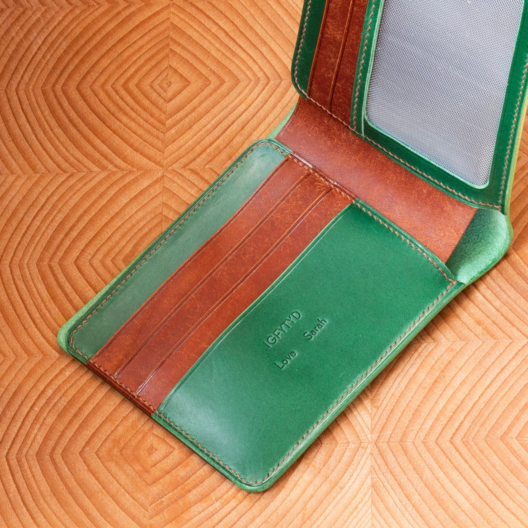 Made to Order Shell Cordovan Handcrafted 6, 8 card Bifold Wallet Emerald Green Natural in Japanese Shell Italian Vegetable Tanned Leather