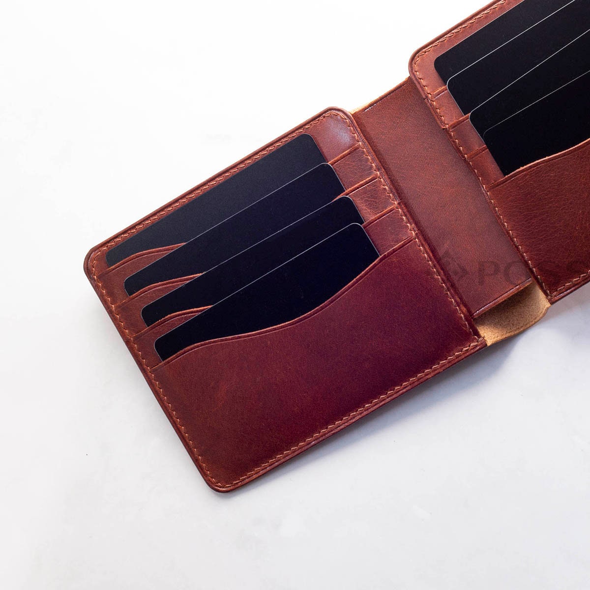 Handmade Brown Leather 8 Card Slot Bifold, Handcrafted EDC Bifold Wallet Italian Vegetable Tanned Dollaro, Wax Pull up, Made in Spain
