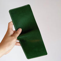 Made to Order Emerald Green and Natural 6, 8 Card Slot Traditional Bifold Wallet Handmade with Italian Vegetable Tanned Leather Brown Thread