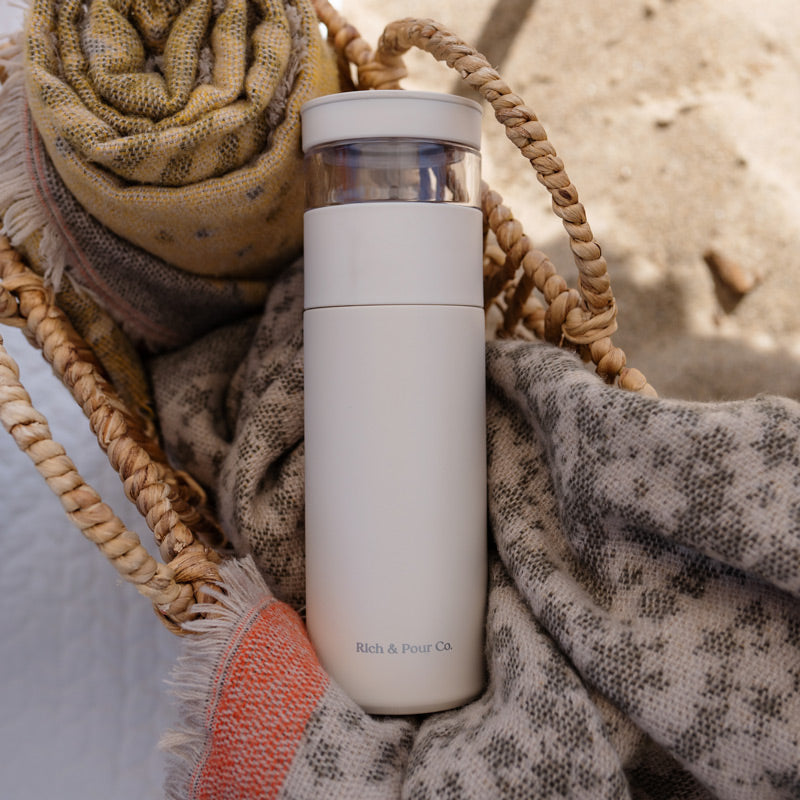 Beige Rich & Pour Stainless Steel Travel Tumbler with Tea Infuser