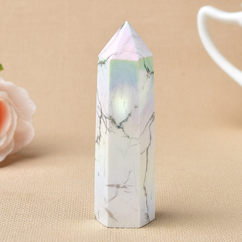Aura Howlite / 70-80mm Natural Energy Crystal Wand Point Tower 70-80mm