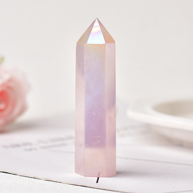Aura Rose Quartz / 70-80mm Natural Energy Crystal Wand Point Tower 70-80mm