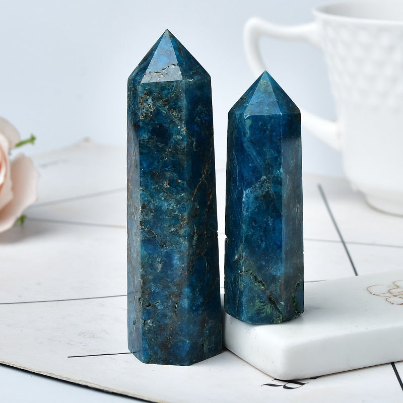 Dark Blue Apatite / 70-80mm Natural Energy Crystal Wand Point Tower 70-80mm