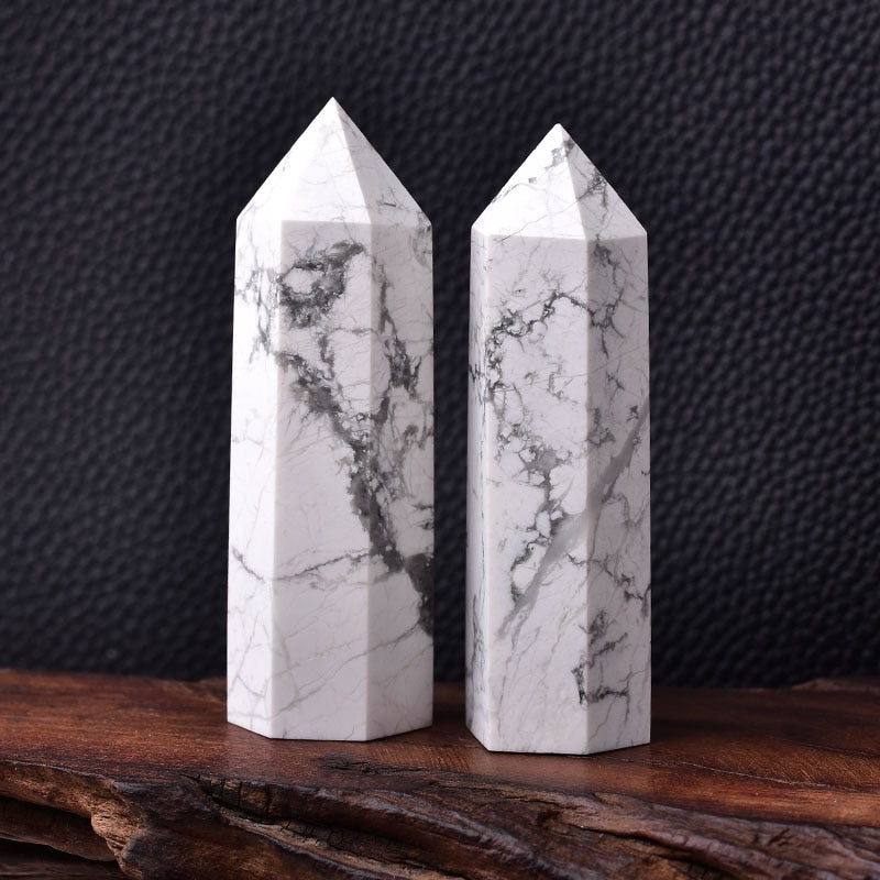 Howlite / 70-80mm Natural Energy Crystal Wand Point Tower 70-80mm