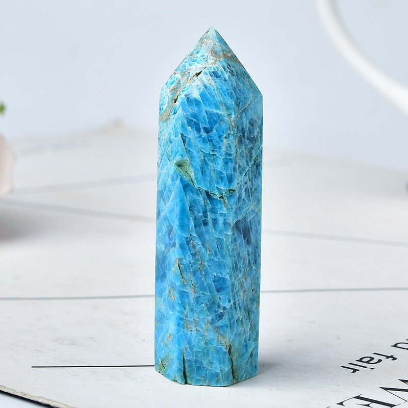 Light Blue Apatite / 70-80mm Natural Energy Crystal Wand Point Tower 70-80mm