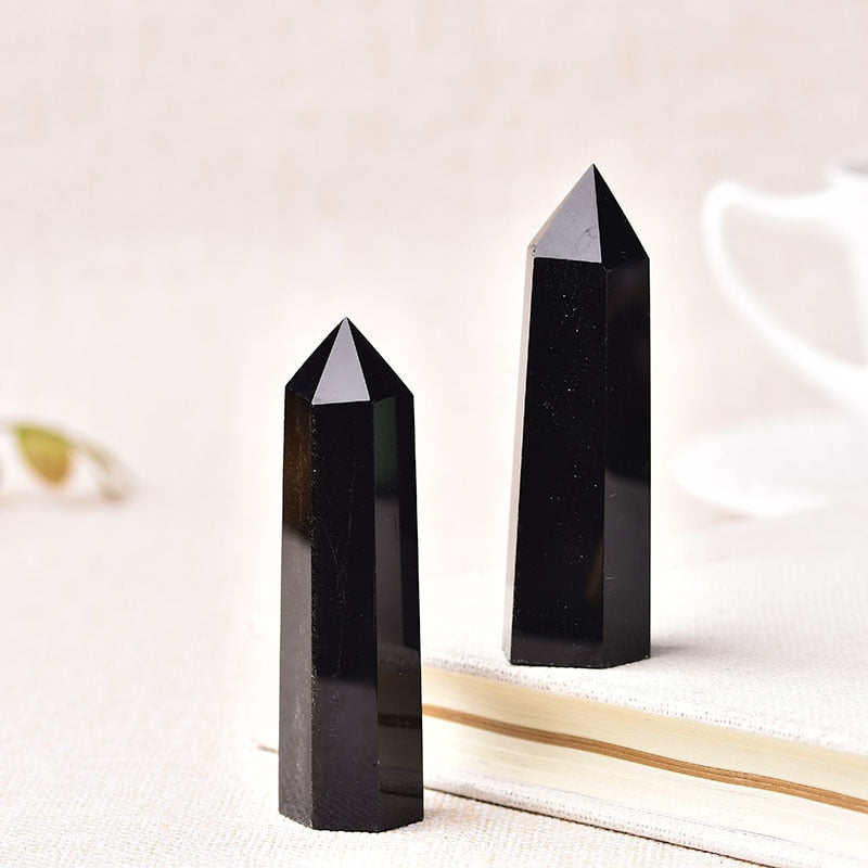 Obsidian / 70-80mm Natural Energy Crystal Wand Point Tower 70-80mm
