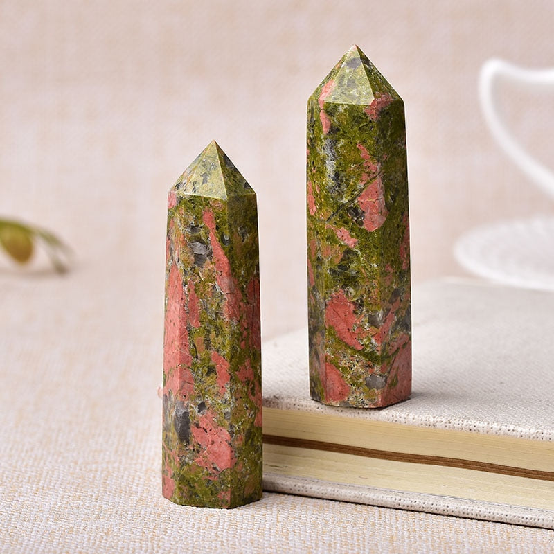 Unakite / 70-80mm Natural Energy Crystal Wand Point Tower 70-80mm