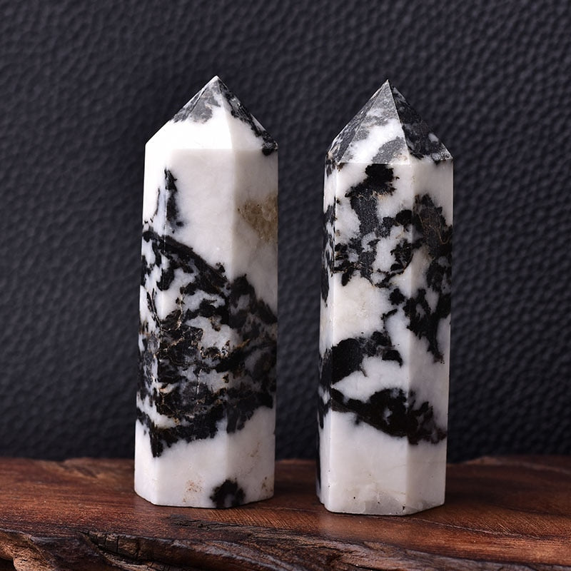 Zebra Stone / 70-80mm Natural Energy Crystal Wand Point Tower 70-80mm