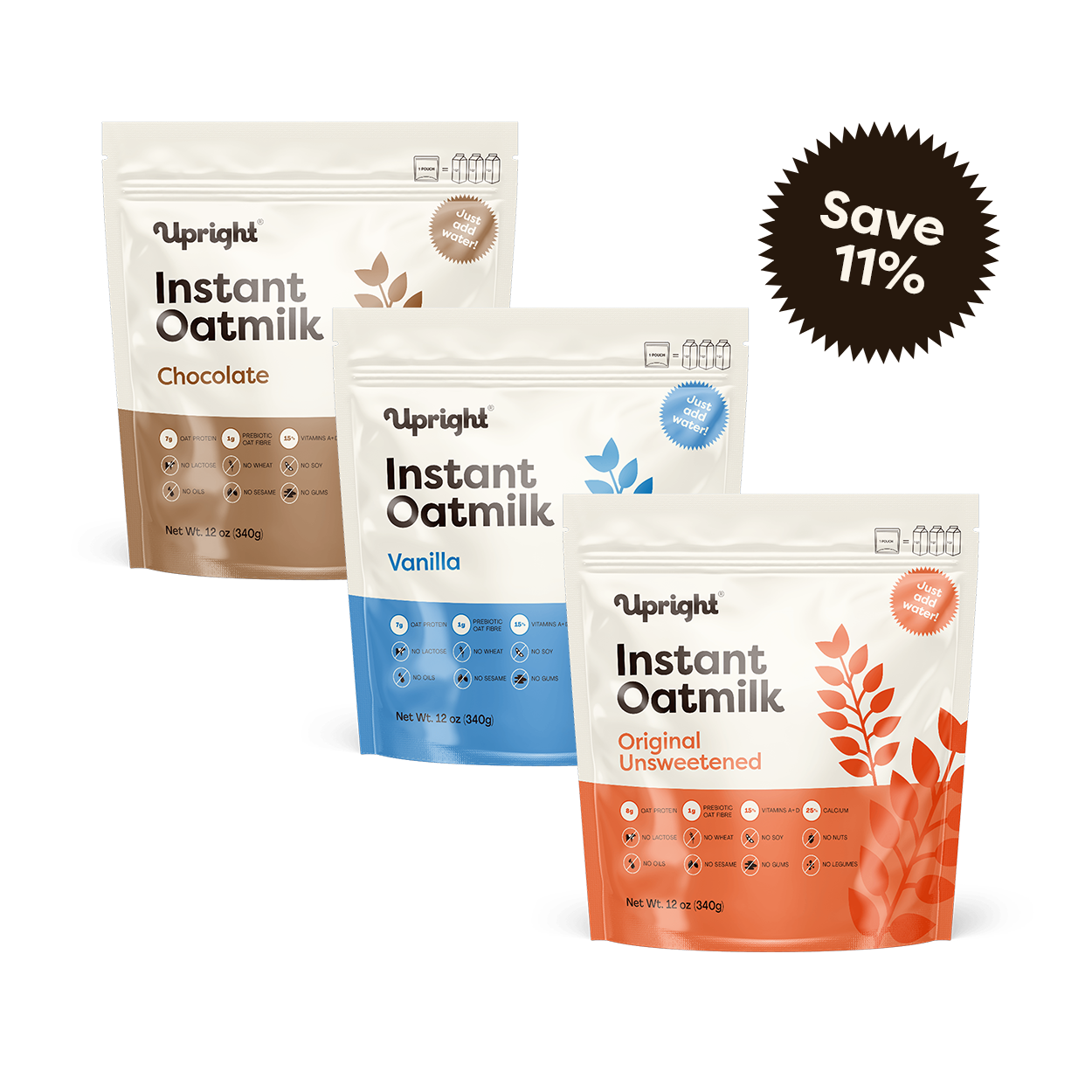 3 Pack Upright High-Protein Instant Oatmilk - Variety 3 Pack (Bulk Format)
