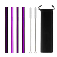 Purple 7pcs set Large 12mm Metal Boba Straw Set